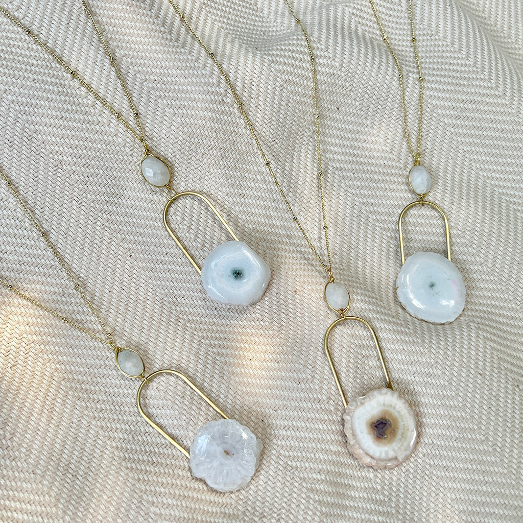 Solar Quartz Eye Necklace Moonstone Pendant Gold Filled Chain Spiritual Jewelry