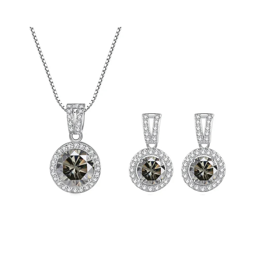 2Ct Moissanite Necklace Earrings Set Sterling Silver 925 Wedding Jewelry