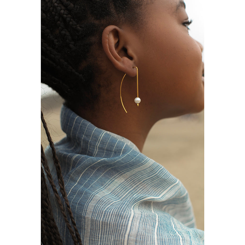 Freshwater Pearl Hook Earrings Gold Plated Recycled Shell Minimalist Jewelry