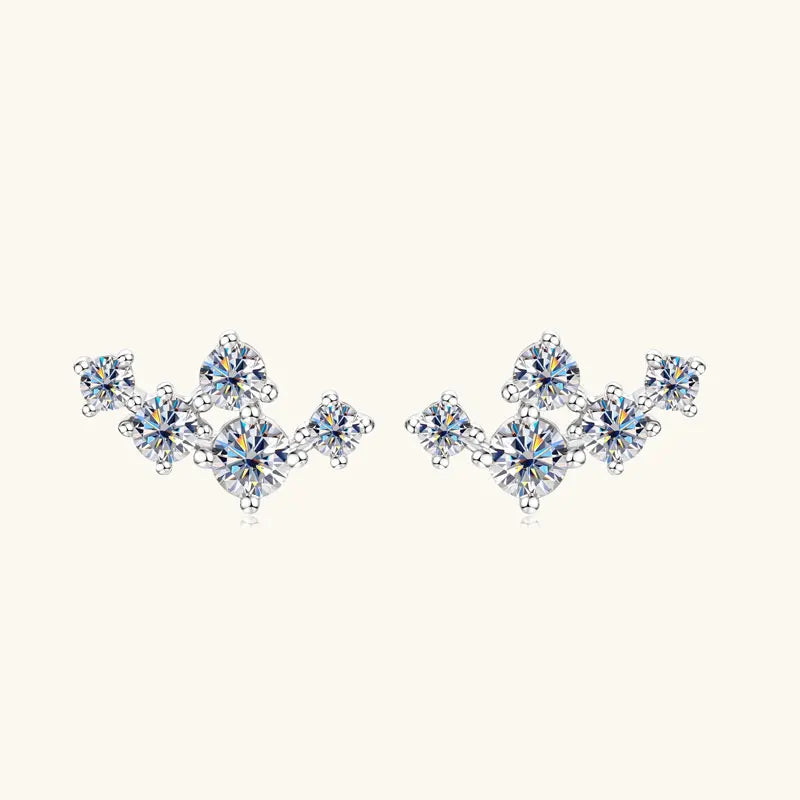 Moissanite 5-Stone D VVS1 Stud Earrings 925 Sterling Silver Push-Back Sparkling Women's Jewelry