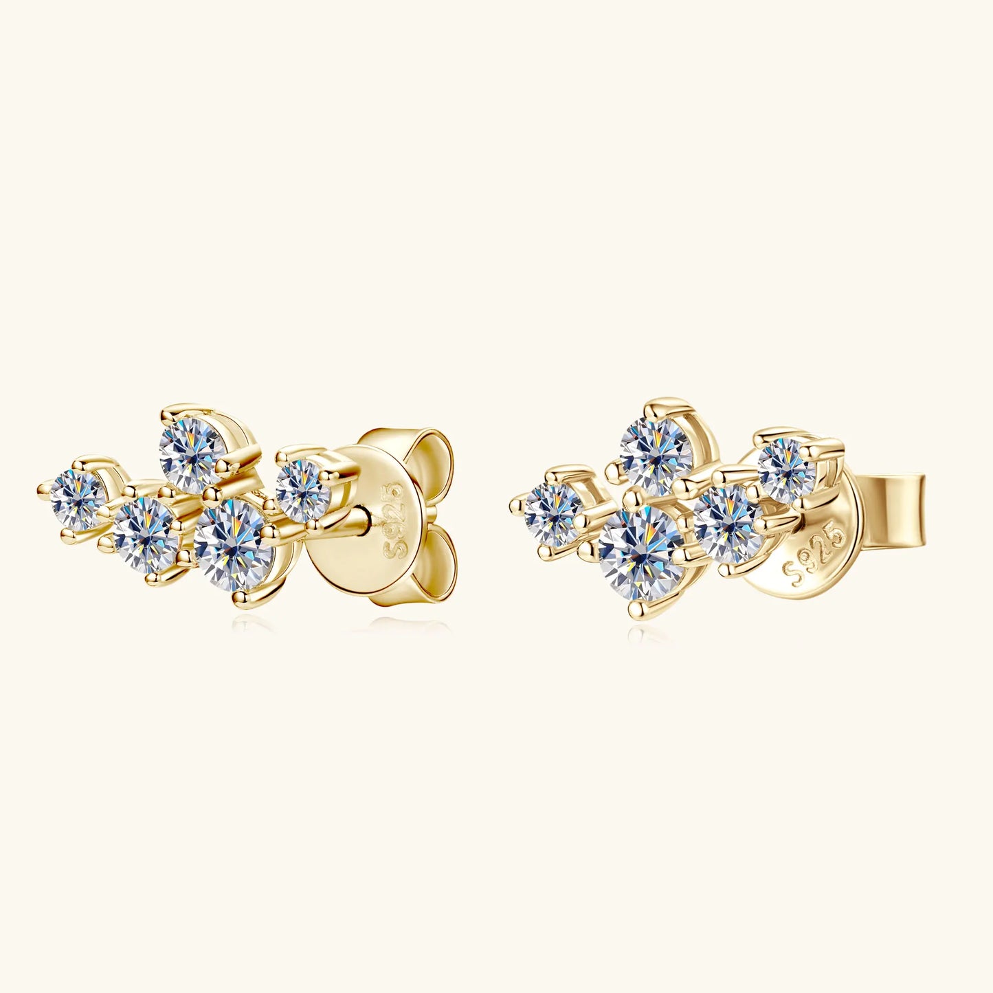 Moissanite 5-Stone D VVS1 Stud Earrings 925 Sterling Silver Push-Back Sparkling Women's Jewelry