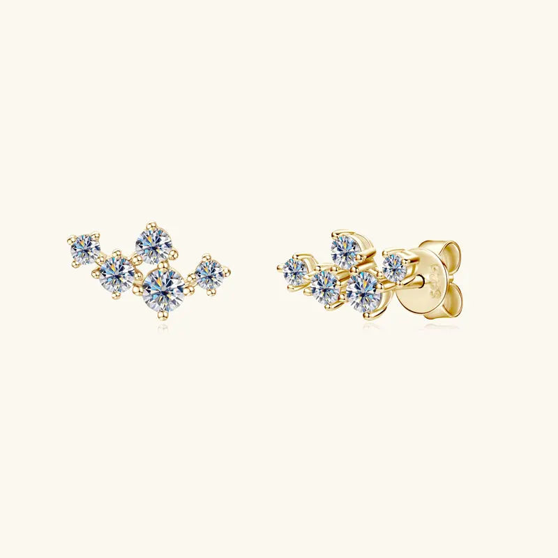 Moissanite 5-Stone D VVS1 Stud Earrings 925 Sterling Silver Push-Back Sparkling Women's Jewelry