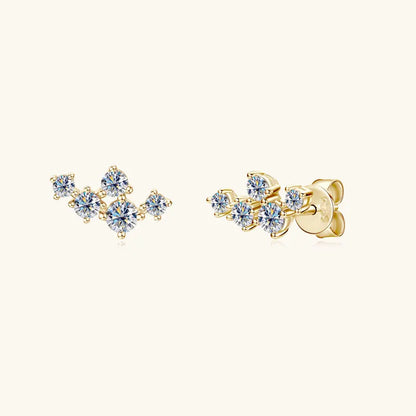 Moissanite 5-Stone D VVS1 Stud Earrings 925 Sterling Silver Push-Back Sparkling Women's Jewelry