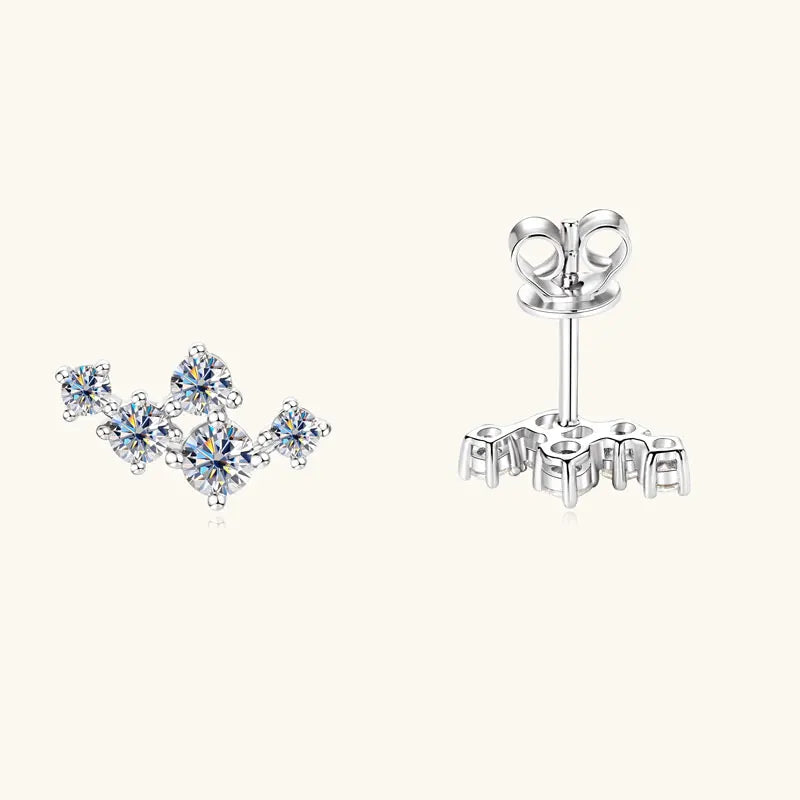 Moissanite 5-Stone D VVS1 Stud Earrings 925 Sterling Silver Push-Back Sparkling Women's Jewelry
