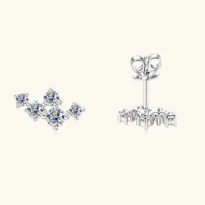Moissanite 5-Stone D VVS1 Stud Earrings 925 Sterling Silver Push-Back Sparkling Women's Jewelry