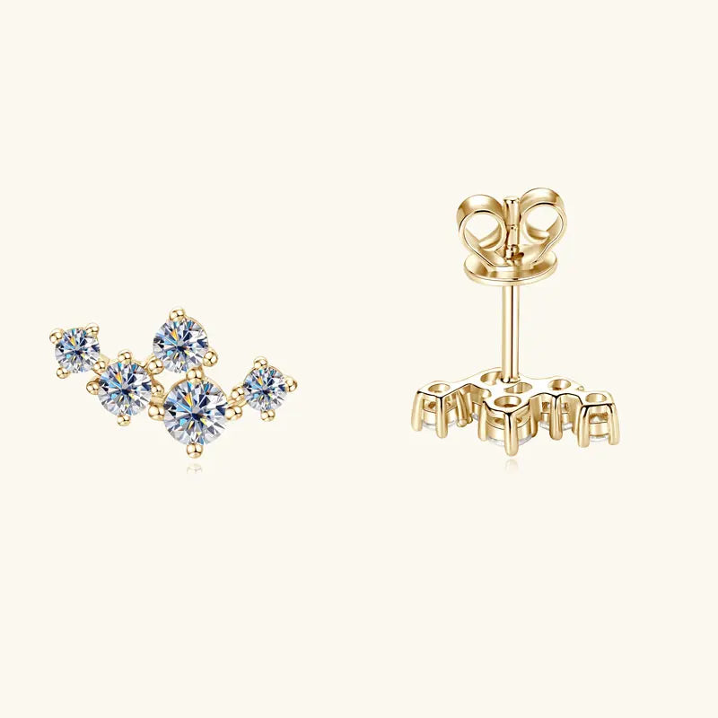 Moissanite 5-Stone D VVS1 Stud Earrings 925 Sterling Silver Push-Back Sparkling Women's Jewelry