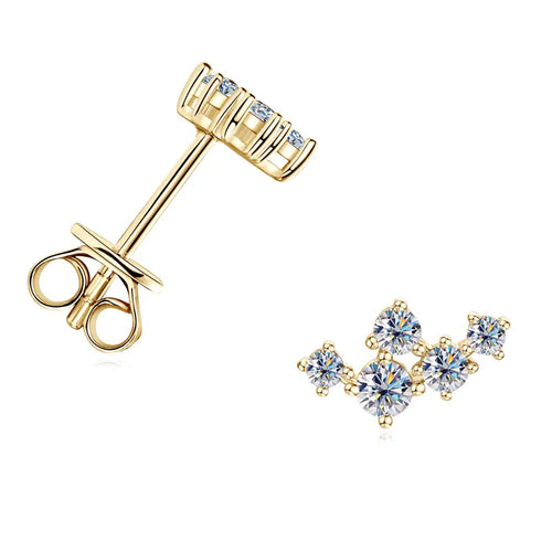 Moissanite 5-Stone D VVS1 Stud Earrings 925 Sterling Silver Push-Back Sparkling Women's Jewelry