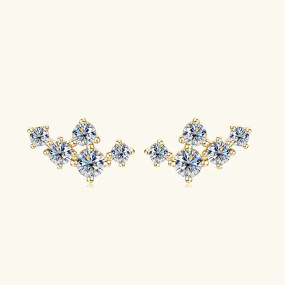 Moissanite 5-Stone D VVS1 Stud Earrings 925 Sterling Silver Push-Back Sparkling Women's Jewelry