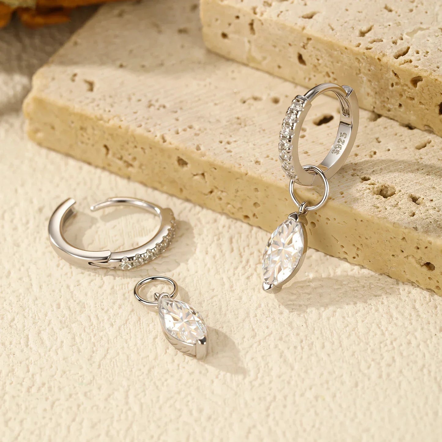 Moissanite 925 Sterling Silver Geometric Hoop Earrings For Women Fine Jewelry