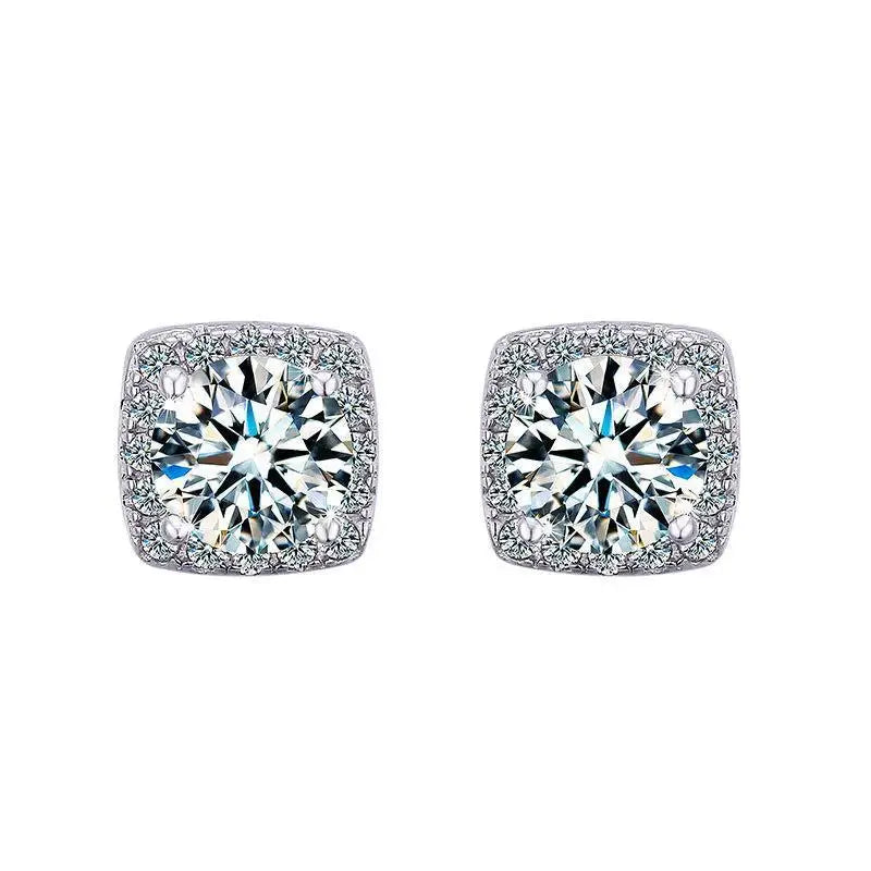 Moissanite Stud Earrings 925 Sterling Silver Round Cut Classic Women's Jewelry