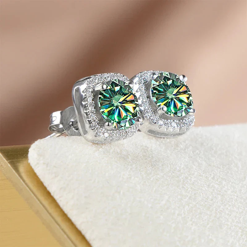 Moissanite Stud Earrings 925 Sterling Silver Round Cut Classic Women's Jewelry