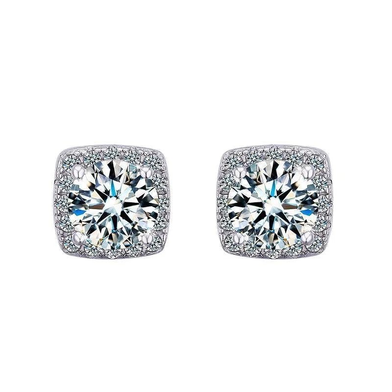 Moissanite Stud Earrings 925 Sterling Silver Round Cut Classic Women's Jewelry