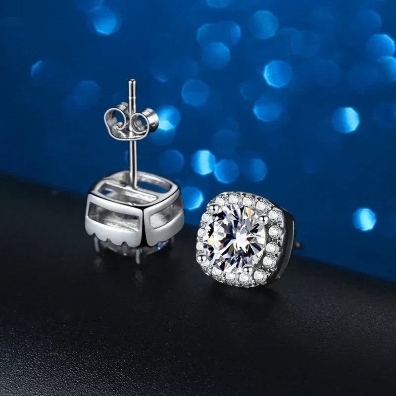 Moissanite Stud Earrings 925 Sterling Silver Round Cut Classic Women's Jewelry