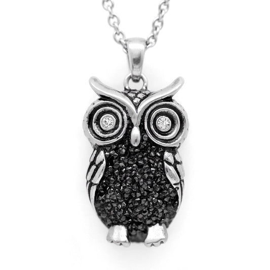 Owl Pendant Necklace Crystal Accent Silver Plated Jewelry