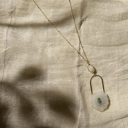Solar Quartz Eye Necklace Moonstone Pendant Gold Filled Chain Spiritual Jewelry