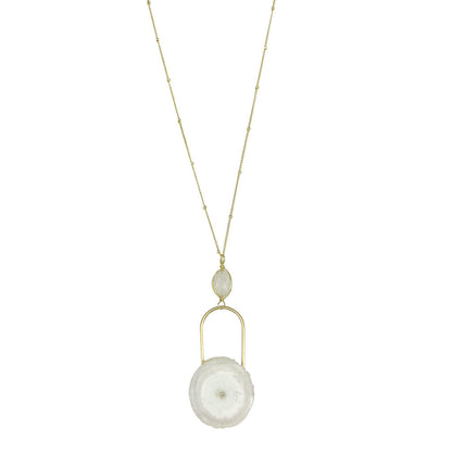 Solar Quartz Eye Necklace Moonstone Pendant Gold Filled Chain Spiritual Jewelry