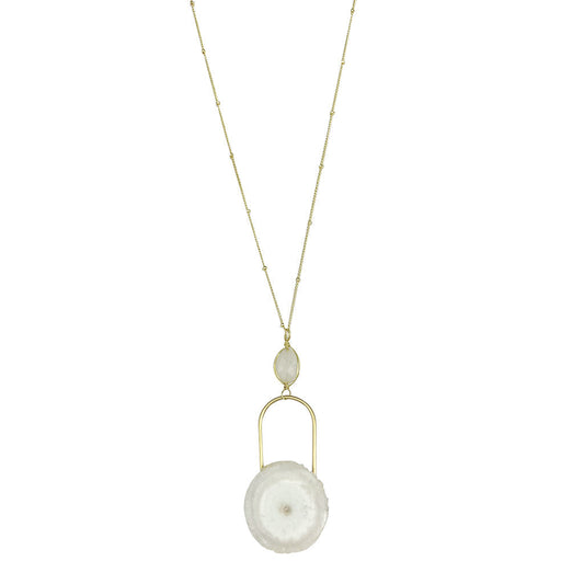 Solar Quartz Eye Necklace Moonstone Pendant Gold Filled Chain Spiritual Jewelry