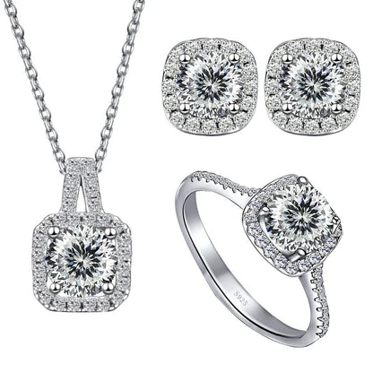 Sterling Silver 3-Piece Moissanite Jewelry Set 1ct Necklace Ring Earrings