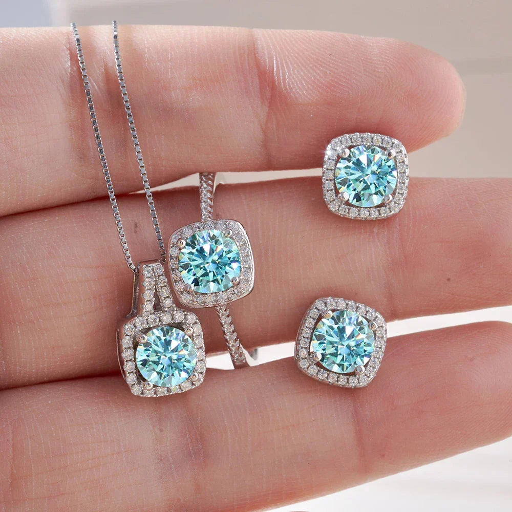 Sterling Silver 3-Piece Moissanite Jewelry Set 1ct Necklace Ring Earrings